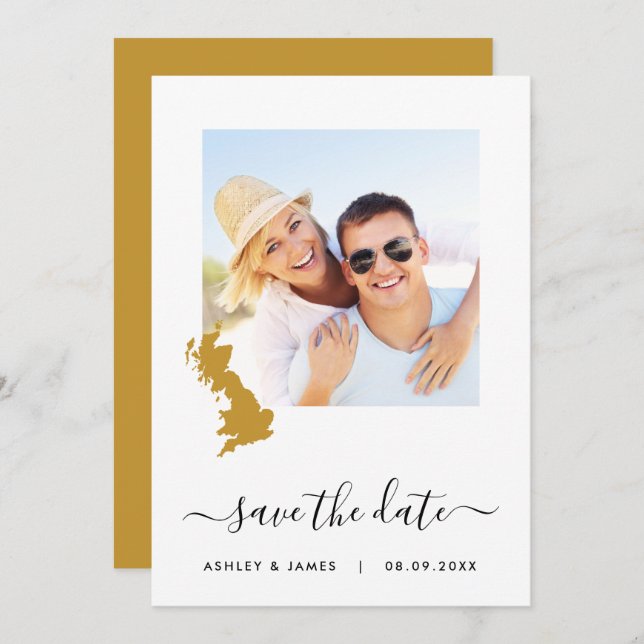 UK England Map Photo Wedding Save the Date Card (Front/Back)