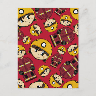UK Firefighter Patterned Postcard