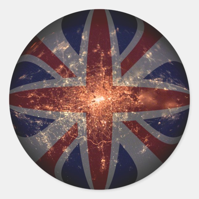 UK Fisheye Flag over London at Night Classic Round Sticker (Front)