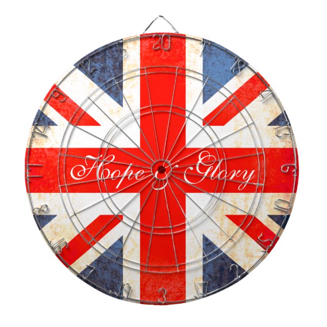 UK flag antiqued style hope & glory dart board (Front)