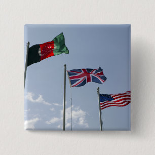 UK Flag between the Afghan and US flags 15 Cm Square Badge