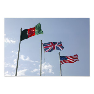 UK Flag between the Afghan and US flags Photo Print
