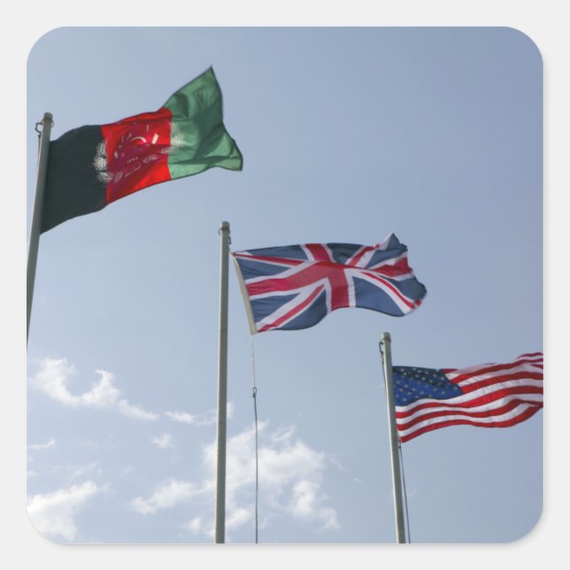 UK Flag between the Afghan and US flags Square Sticker (Front)