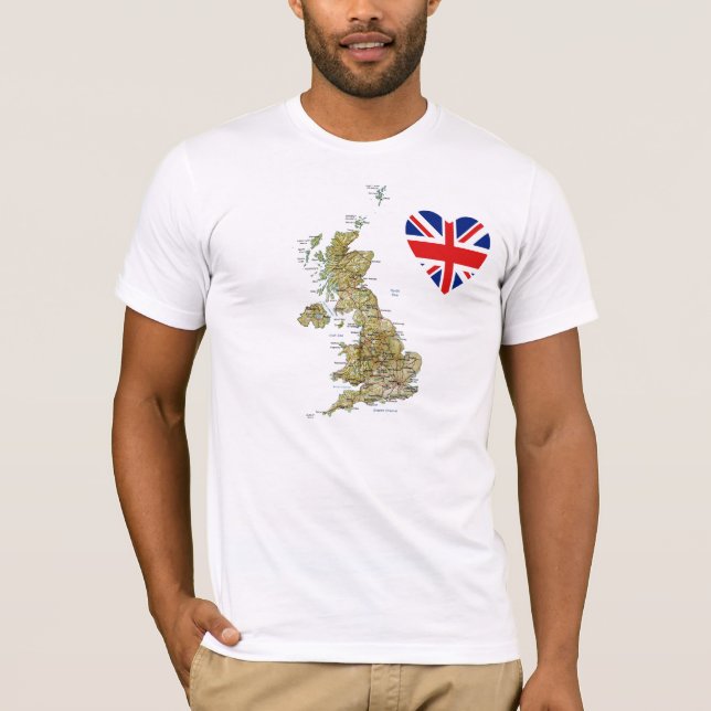 UK Flag Heart and Map T-Shirt (Front)