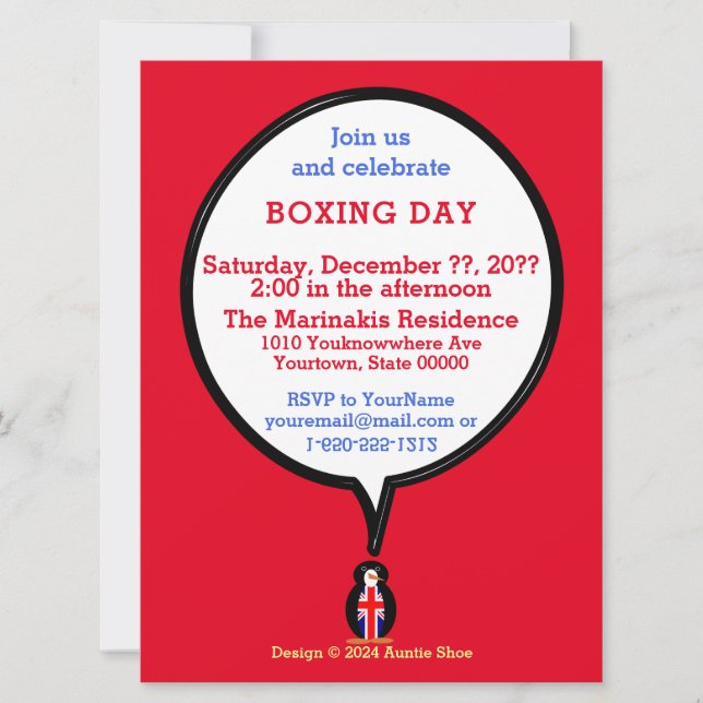 UK Flag Penguin Boxing Day Personalised Gift  Invitation (Front)