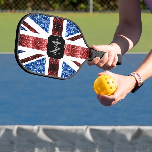UK flag red and blue sparkles glitters Monogram Pickleball Paddle (Insitu)