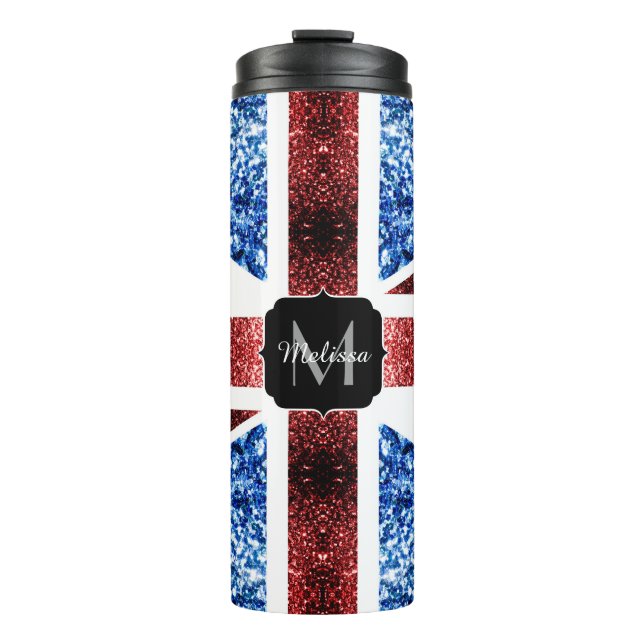 UK flag red and blue sparkles glitters Monogram Thermal Tumbler (Front)