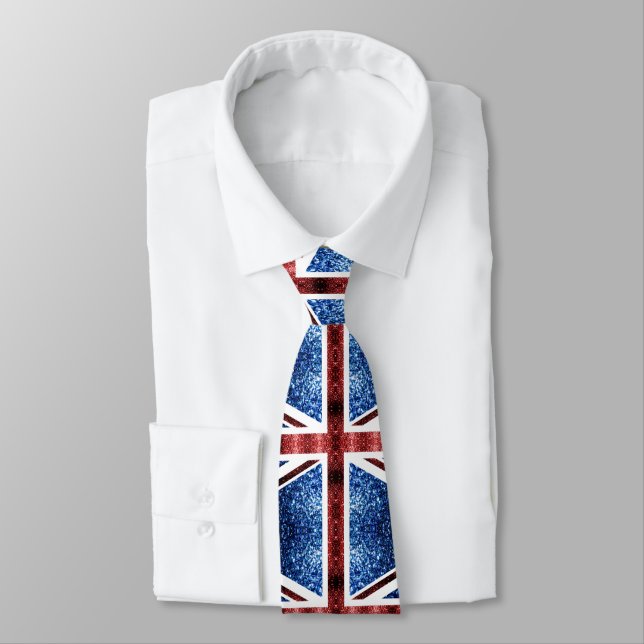 UK flag red and blue sparkles glitters Tie (Tied)