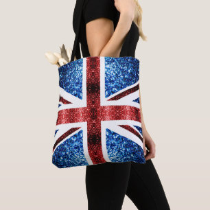 UK flag red and blue sparkles glitters Tote Bag