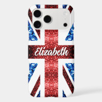 UK flag red blue sparkles glitters Monogram name