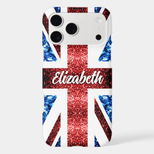 UK flag red blue sparkles glitters Monogram name