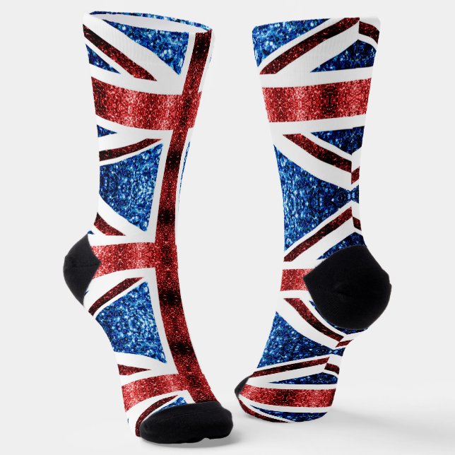 UK flag red blue sparkles glitters Socks (Angled)