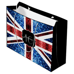 UK flag red blue sparkles glitters Sweet 16 Large Gift Bag