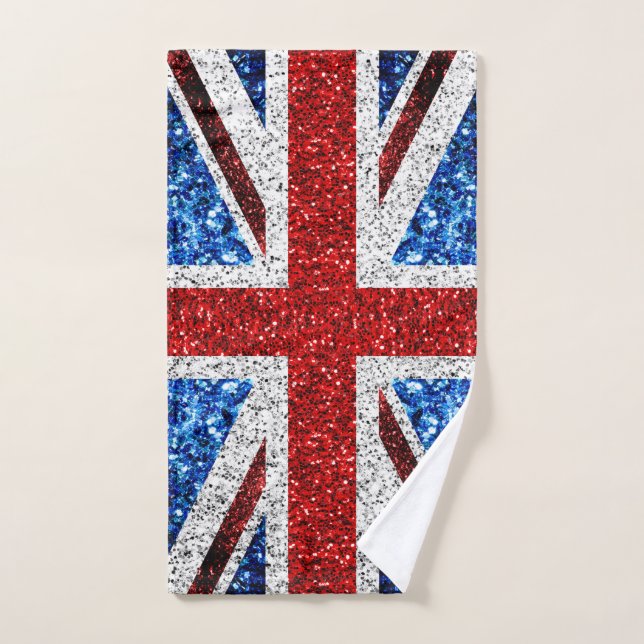 UK flag red blue white sparkles glitters Bath Towel Set (Hand Towel)