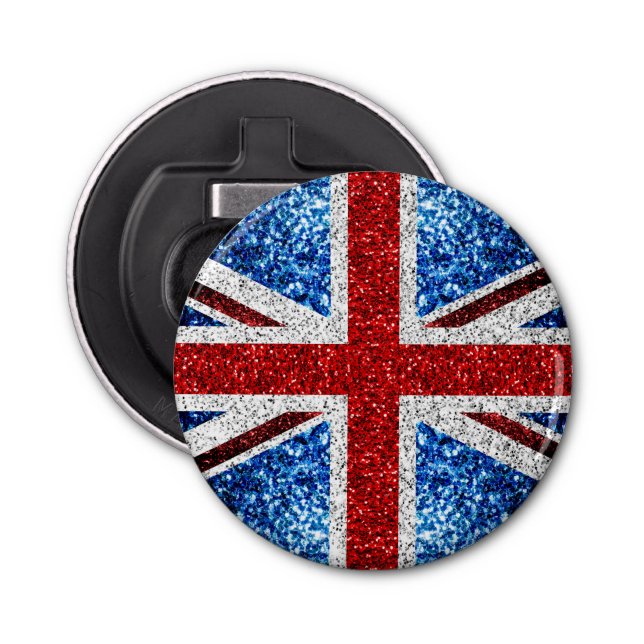 UK flag red blue white sparkles glitters Bottle Opener (Front)