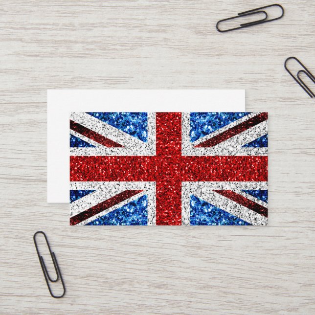 UK flag red blue white sparkles glitters Business Card (Front/Back In Situ)