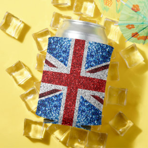 UK flag red blue white sparkles glitters Can Cooler