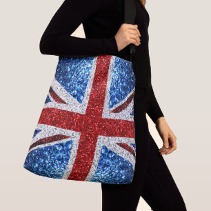 UK flag red blue white sparkles glitters Crossbody Bag