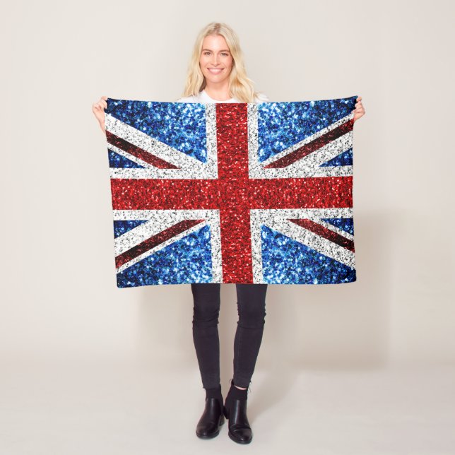 UK flag red blue white sparkles glitters Fleece Blanket (In Situ)