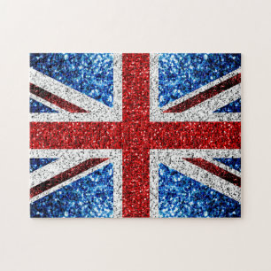 UK flag red blue white sparkles glitters Jigsaw Puzzle