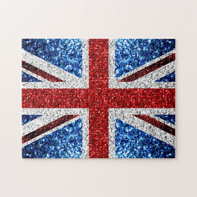 UK flag red blue white sparkles glitters Jigsaw Puzzle (Horizontal)