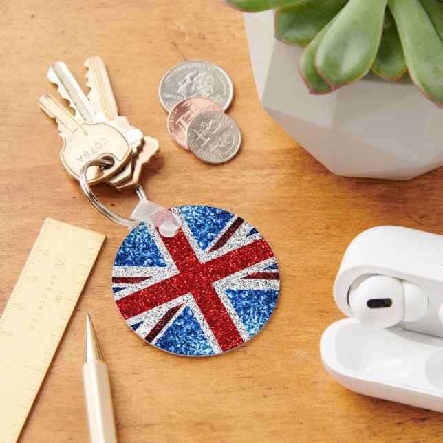 UK flag red blue white sparkles glitters Key Ring (Desk)