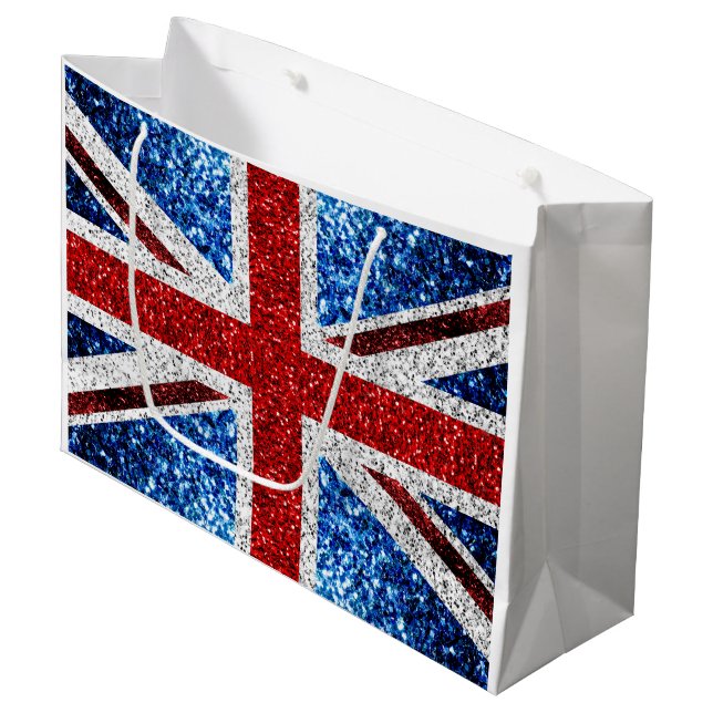 UK flag red blue white sparkles glitters Large Gift Bag (Front Angled)