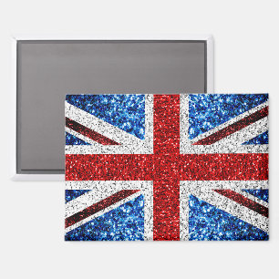 UK flag red blue white sparkles glitters Magnet