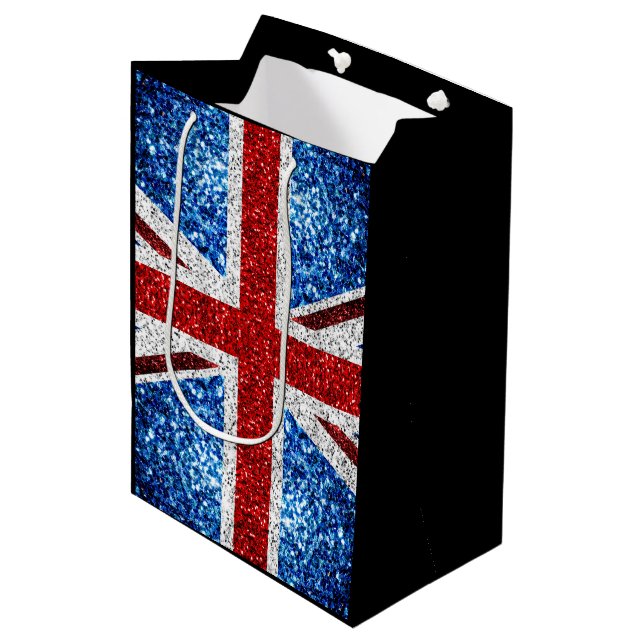 UK flag red blue white sparkles glitters Medium Gift Bag (Front Angled)