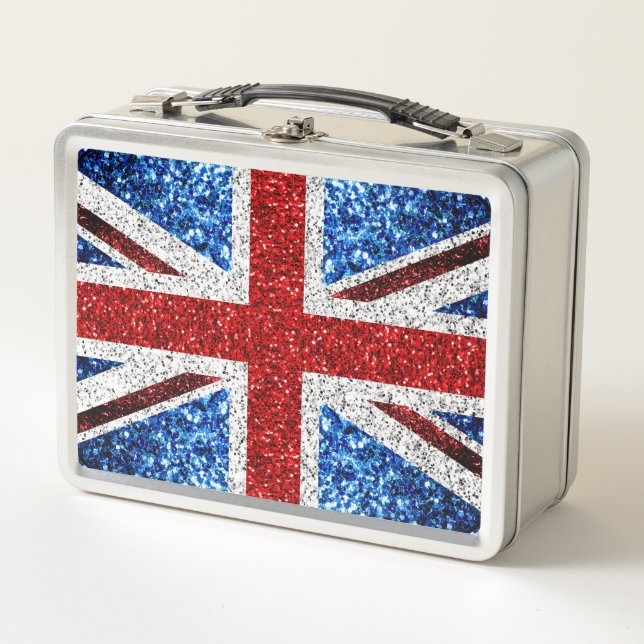 UK flag red blue white sparkles glitters Metal Lunch Box (Front)
