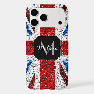 UK flag red blue white sparkles glitters Monogram