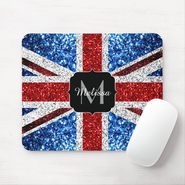 UK flag red blue white sparkles glitters Monogram Mouse Pad (With Mouse)
