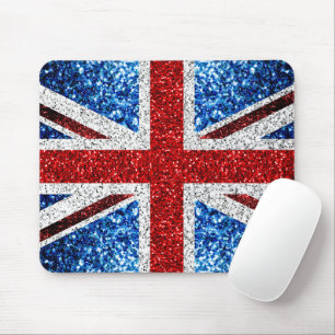 UK flag red blue white sparkles glitters Mouse Pad