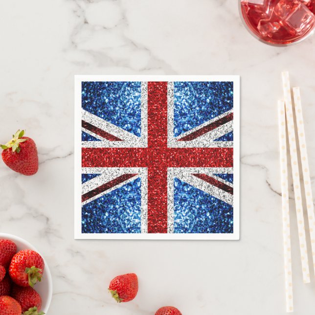 UK flag red blue white sparkles glitters Napkin (Insitu)