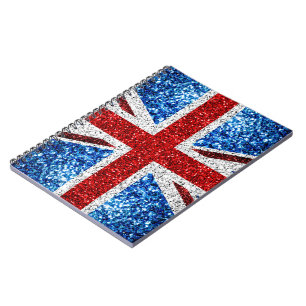 UK flag red blue white sparkles glitters Notebook