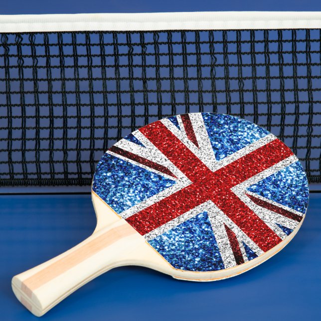 UK flag red blue white sparkles glitters Ping Pong Paddle (Insitu)