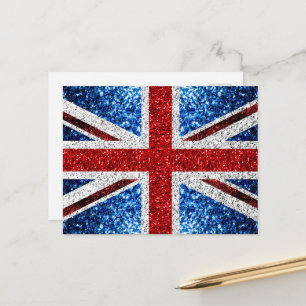 UK flag red blue white sparkles glitters Postcard