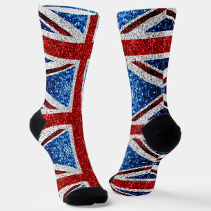 UK flag red blue white sparkles glitters Socks