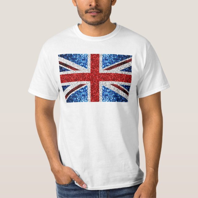 UK flag red blue white sparkles glitters T-Shirt (Front)