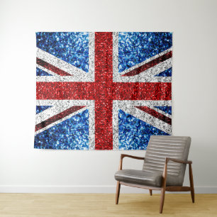 UK flag red blue white sparkles glitters Tapestry