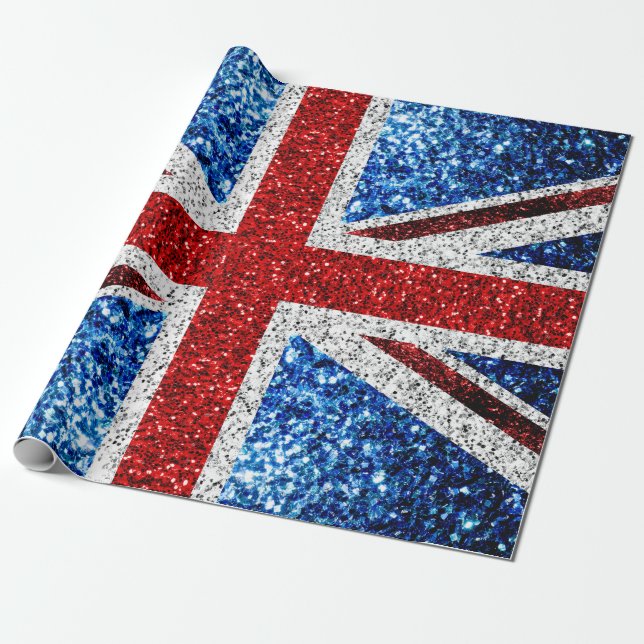 UK flag red blue white sparkles glitters Wrapping Paper (Unrolled)