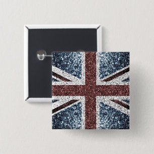 UK flag Rustic vintage sparkles glitters bling 15 Cm Square Badge