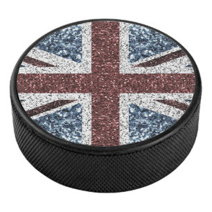 UK flag Rustic vintage sparkles glitters bling Hockey Puck