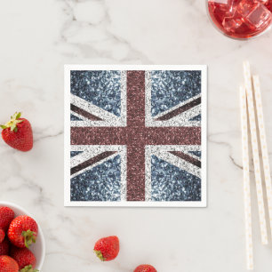 UK flag Rustic vintage sparkles glitters bling Napkin