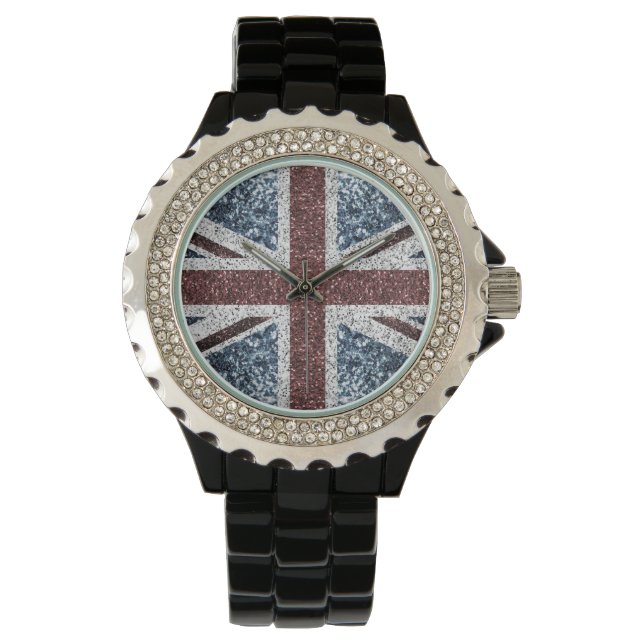 UK flag Rustic vintage sparkles glitters bling Watch (Front)