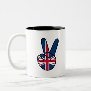 UK Flag V Sign Two-Tone Coffee Mug