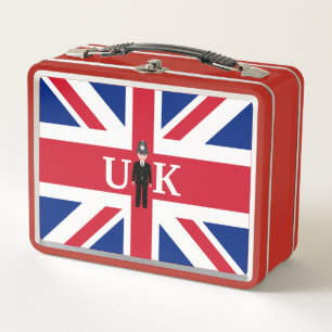 UK Flag with Policeman and Queen's Guard graphic Metal Lunch Box
