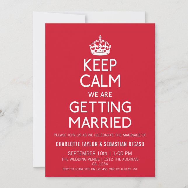UK Keep Calm Wedding Britain Red Crown Announcement (Front)