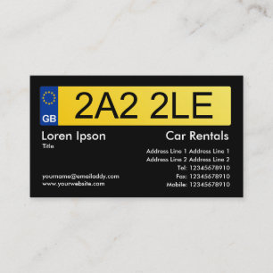 UK Number Plate - Black Business Card