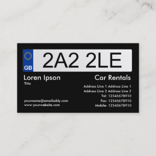 UK Number Plate - Black II Business Card
